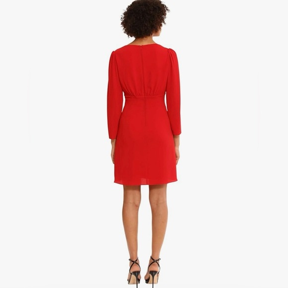 NWT Donna Morgan Red V-Neck Long Sleeve Mini Dress Button Detail | Women Size 10 - Picture 2 of 7
